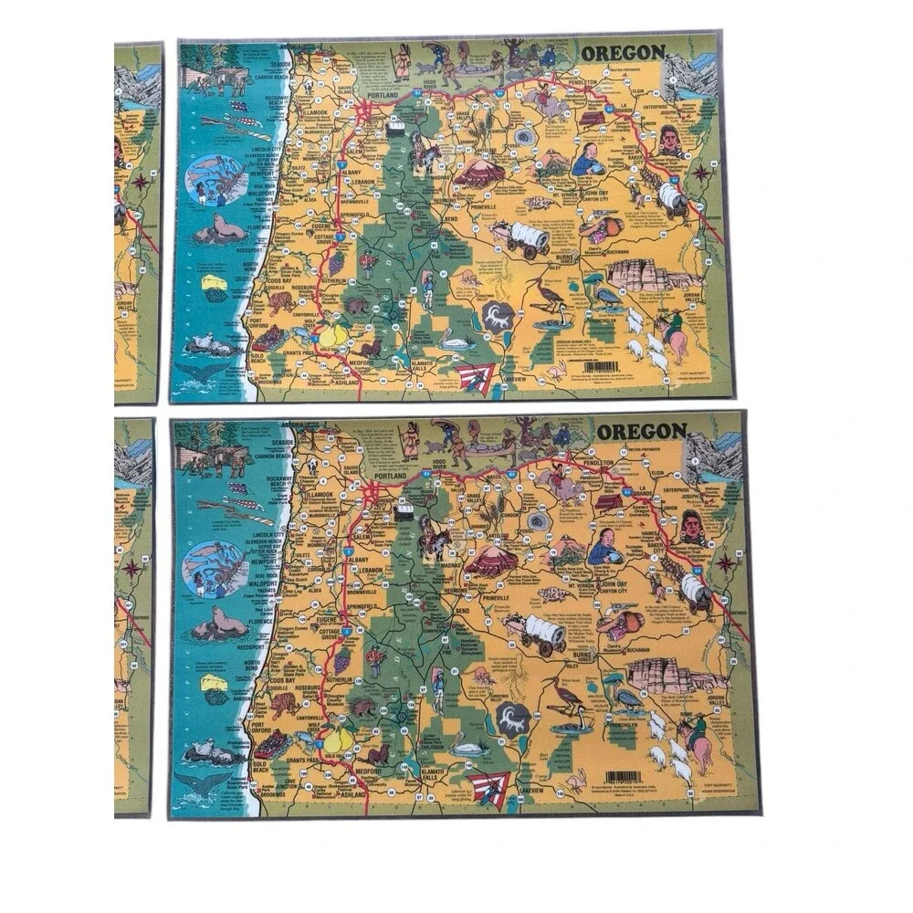 Vintage Laminated 4 Placemats Oregon Scenic Beauty Mt Hood Hood River Landmarks